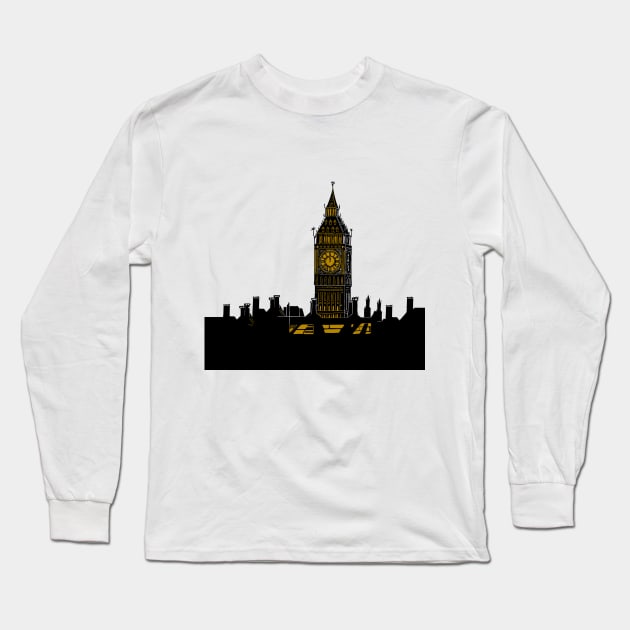 Big Ben and rooftops of London Silhouette Long Sleeve T-Shirt by Maddybennettart